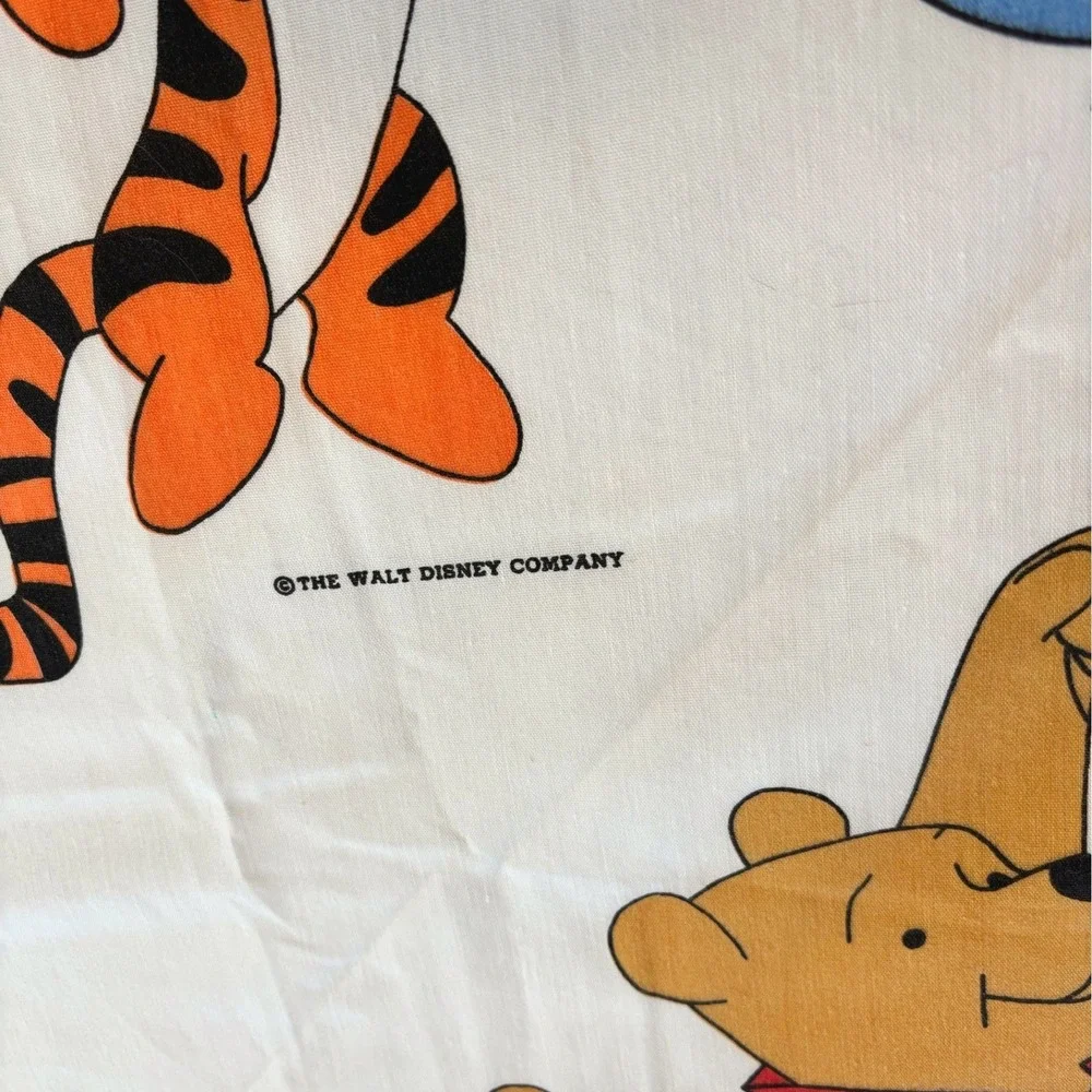 Vintage Disney Winnie the Pooh Twin Flat Sheet & Pillowcase Set 90s White Blue